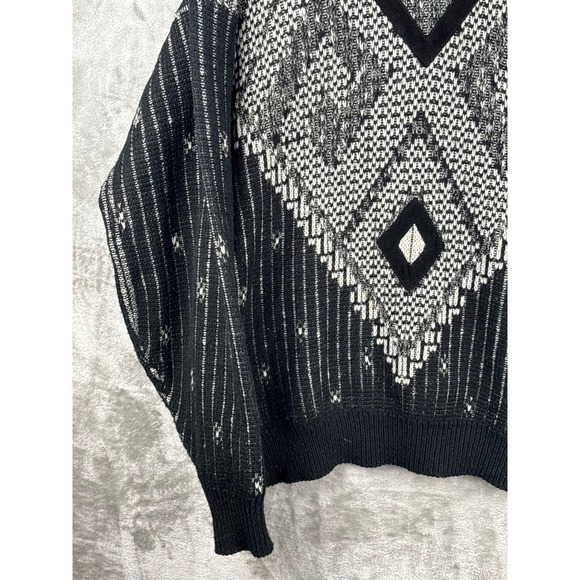 Geometric Knit Sweater Black Gray Grandpa Core Cozy Vintage Oversized Mens XL - Picture 4 of 8